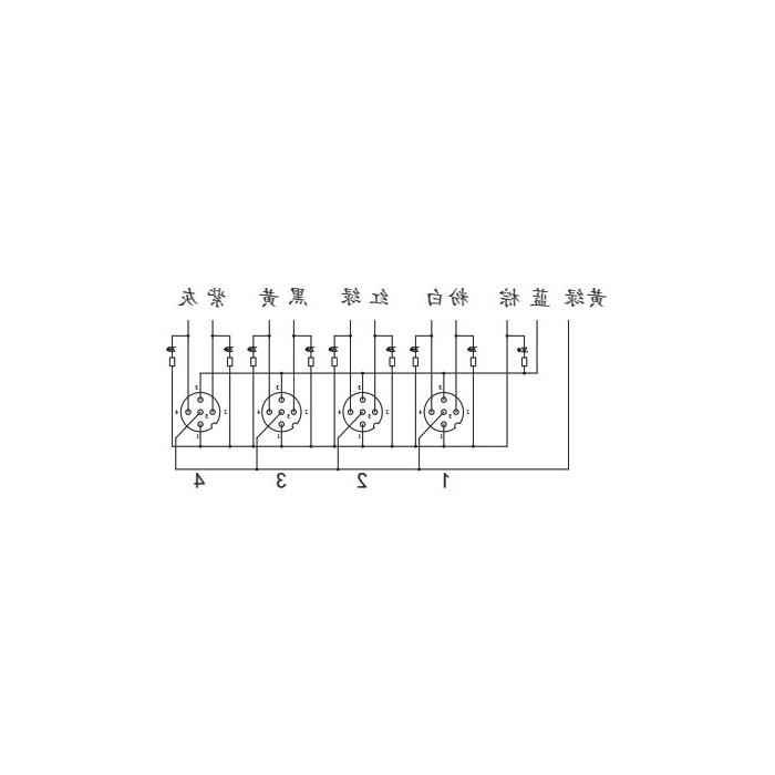 M12分线盒、双通道、NPN、4端口一体式、带LED、PVC非柔性电缆、灰色护套、24N4A1-XXX